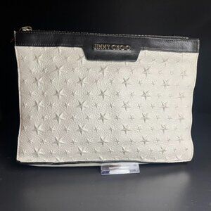 Jimmy Choo Derek Star Studs White with Black Trim and Silver Hardward Pouch